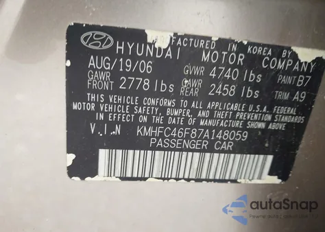 2007 Hyundai Azera Limited/Se from USA, damaged, VIN KMHFC46F87A148059